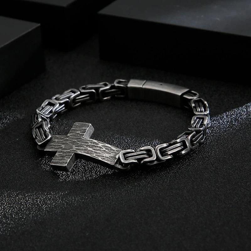 Men's Cross Bracelet Byzantine Chain 13 Men's Cross Bracelet Byzantine Chain - Image 11