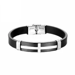 Men's Cross Bracelet Silicone Silver