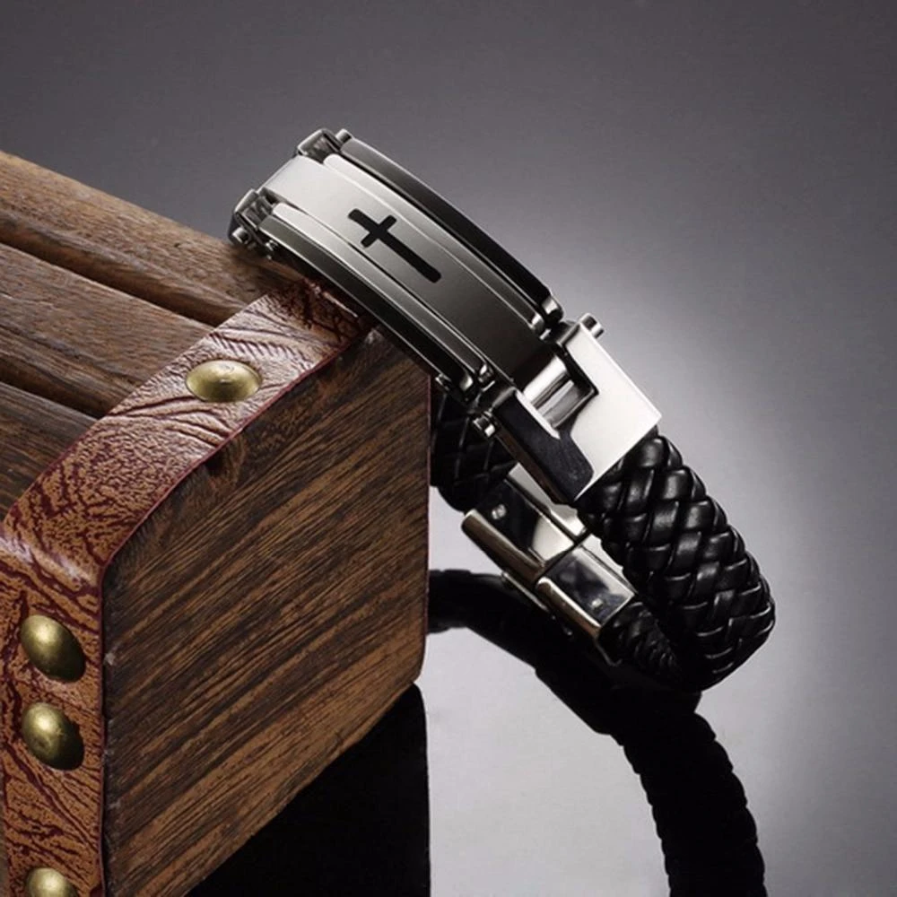 Men's Cross Bracelet Braided Leather Strap 4 Men's Cross Bracelet Braided Leather Strap - Image 2