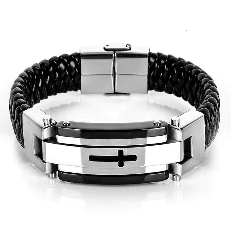Men's Cross Bracelet Braided Leather Strap 3 Men's Cross Bracelet Braided Leather Strap