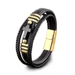 Men's Cross Bracelet Multi Layer 8 Men's Cross Bracelet Multi Layer -Lord's Guidance cross multi layer bracelet black gold
