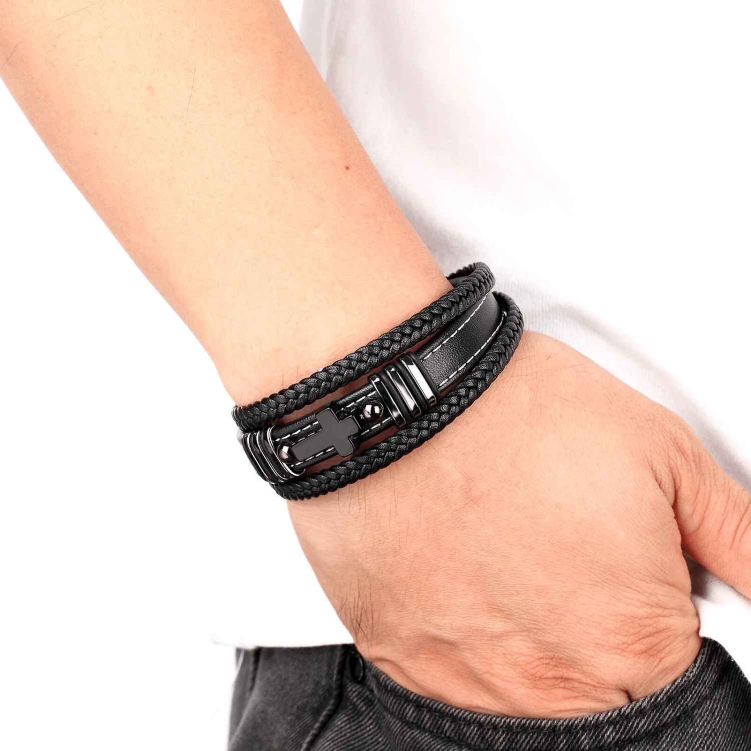Men's Cross Bracelet Multi Layer 4 Men's Cross Bracelet Multi Layer - Image 2