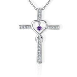 Women's Christian Necklace Gemstone Heart 13 Women's Christian Necklace Gemstone Heart -Lord's Guidance cross necklace with heart in the middle purple