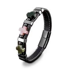 Men's Cross Bracelet Natural Stone 11 Men's Cross Bracelet Natural Stone -Lord's Guidance cross stone bracelet moss