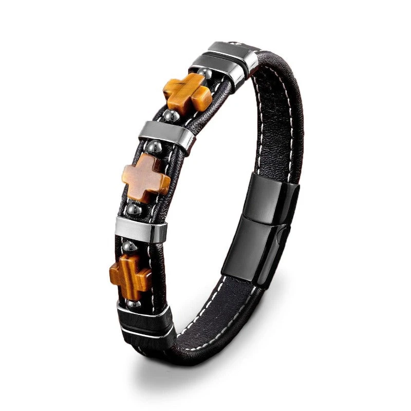 Men's Cross Bracelet Natural Stone 3 Men's Cross Bracelet Natural Stone