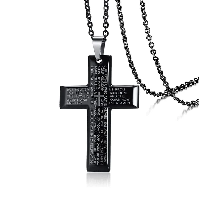 Men's Christian Necklace Lord's Prayer Cross 3 Men's Christian Necklace Lord's Prayer Cross