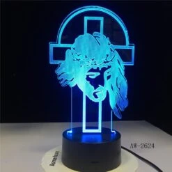 Christian Lamp Jesus Face 14 Christian Lamp Jesus Face -Lord's Guidance cyan jesus 3d illusion lamp lords guidance