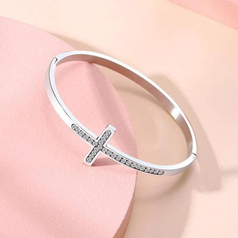 Women's Cross Bracelet Silver Diamond 4 Women's Cross Bracelet Silver Diamond - Image 2
