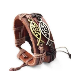 Christian Bracelet Leather Jesus Fish