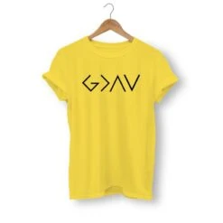 Christian T-Shirt God Is Greater Symbol 17 Christian T-Shirt God Is Greater Symbol -Lord's Guidance god is greater than the highs and lows womens shirt yellow black