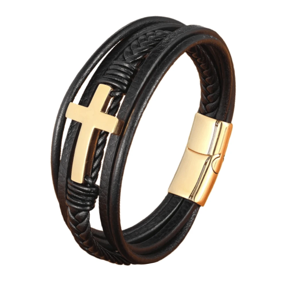 Men's Cross Bracelet Cross And Leather 5 Men's Cross Bracelet Cross And Leather - Image 3