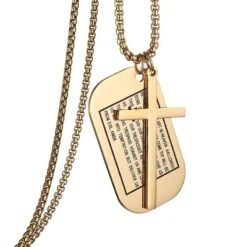 Men's Christian Necklace Lord's Prayer Dog Tag 9 Men's Christian Necklace Lord's Prayer Dog Tag -Lord's Guidance gold lord s prayer dog tag necklace lord s guidance