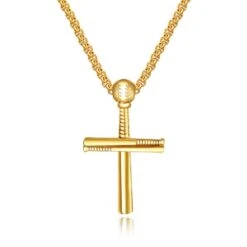 Men's Christian Necklace Baseball Bat (Golden)