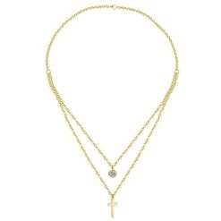 Women's Christian Necklace Choker Diamond (Golden) 7 Women's Christian Necklace Choker Diamond (Golden) -Lord's Guidance gold small diamond cross choker necklace lord s guidance