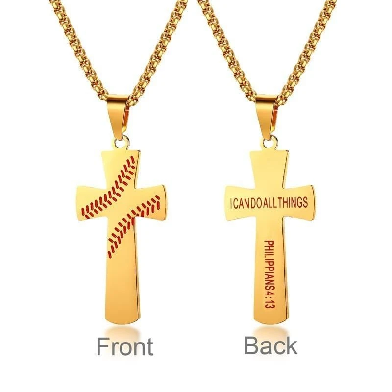 Men's Christian Necklace I Can Do All Things Baseball (Gold) 3 Men's Christian Necklace I Can Do All Things Baseball (Gold)