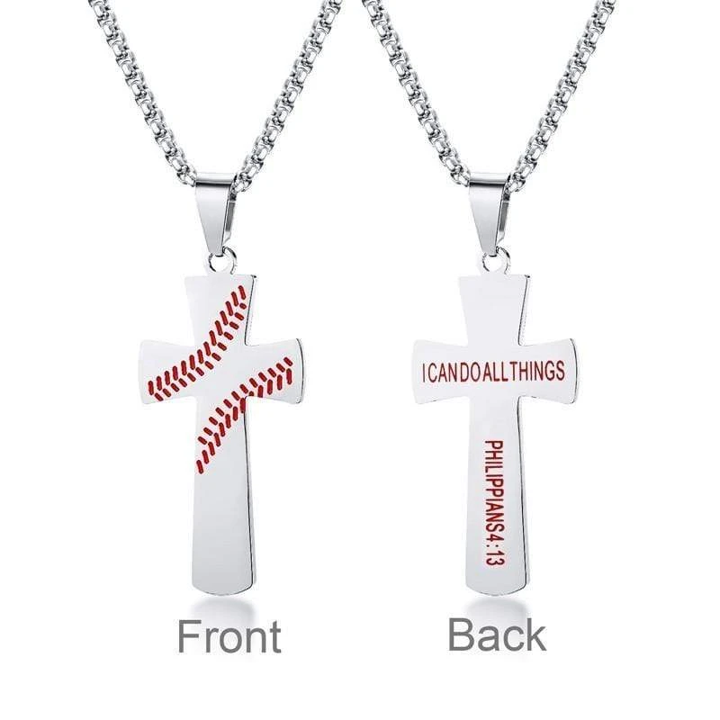Men's Christian Necklace ICan Do All Things Baseball (Silver) 3 Men's Christian Necklace ICan Do All Things Baseball (Silver)