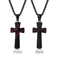 Men's Christian Necklace ICan Do All Things Baseball (Black)