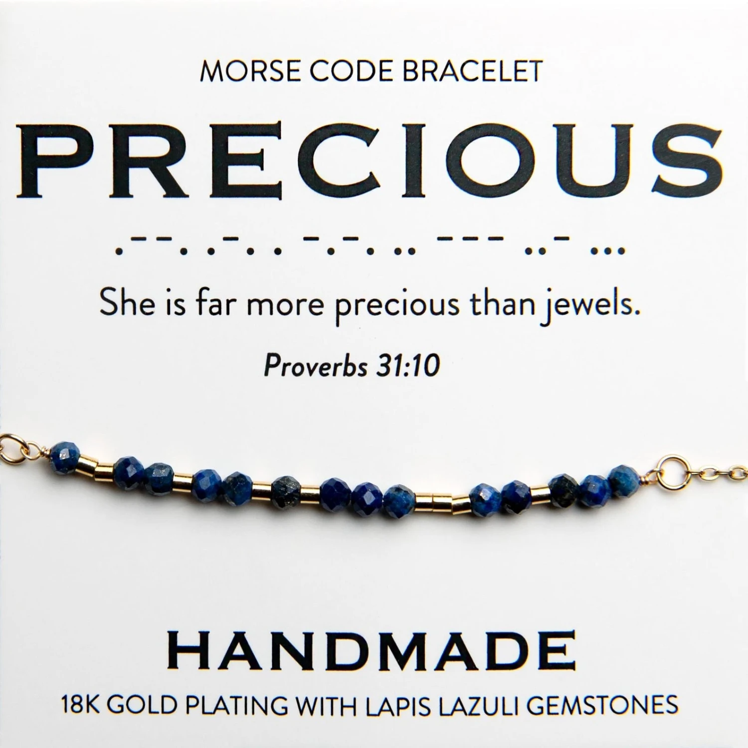 Precious 18K Gold & Lapis Lazuli Morse Code Bracelet | Proverbs 31:10 3 Precious 18K Gold & Lapis Lazuli Morse Code Bracelet | Proverbs 31:10