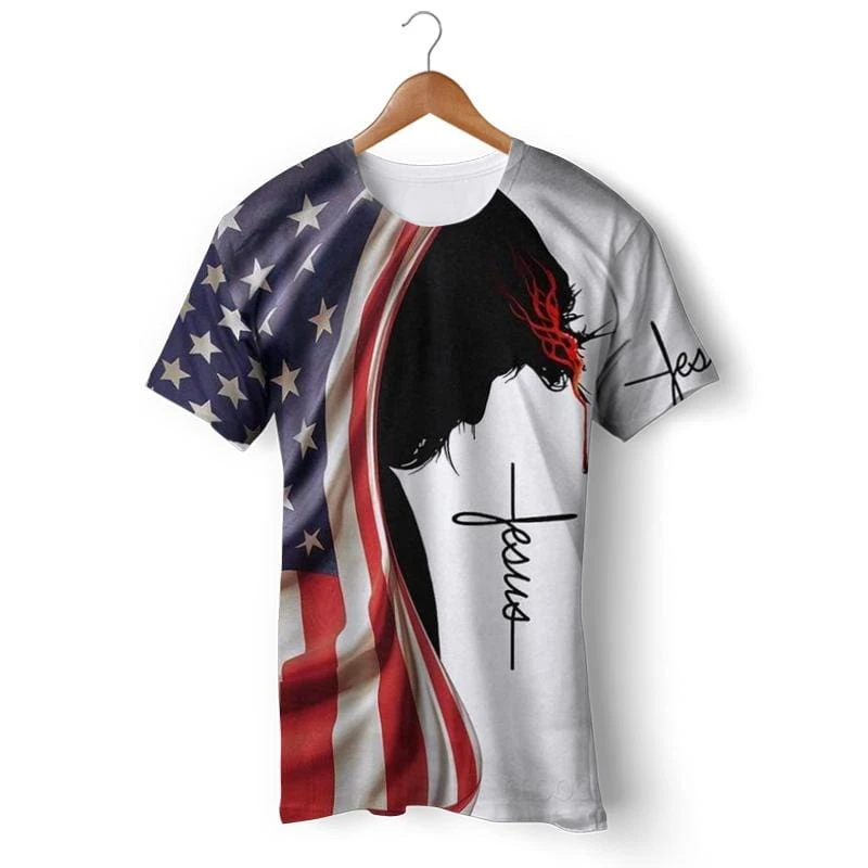 Christian T-Shirt Jesus Christ USA Flag 3 Christian T-Shirt Jesus Christ USA Flag