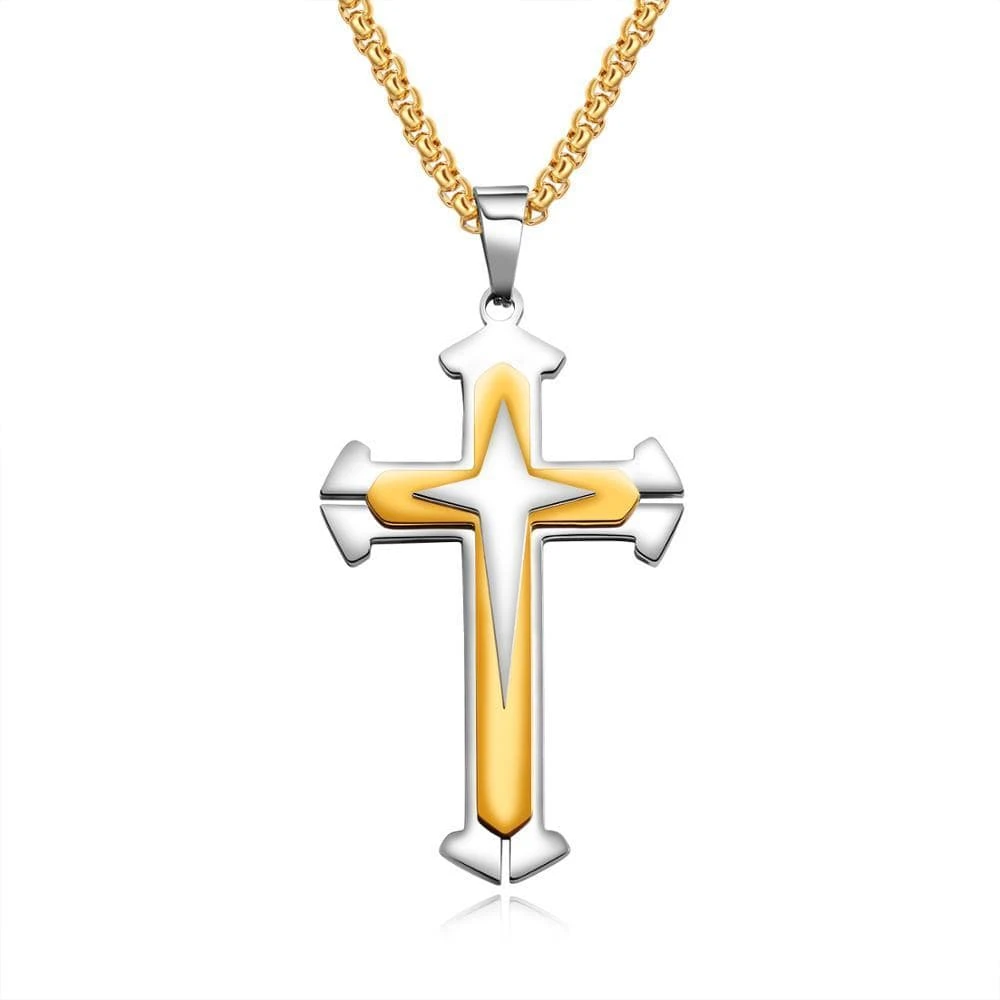 Men's Christian Necklace Layered Gold 3 Men's Christian Necklace Layered Gold