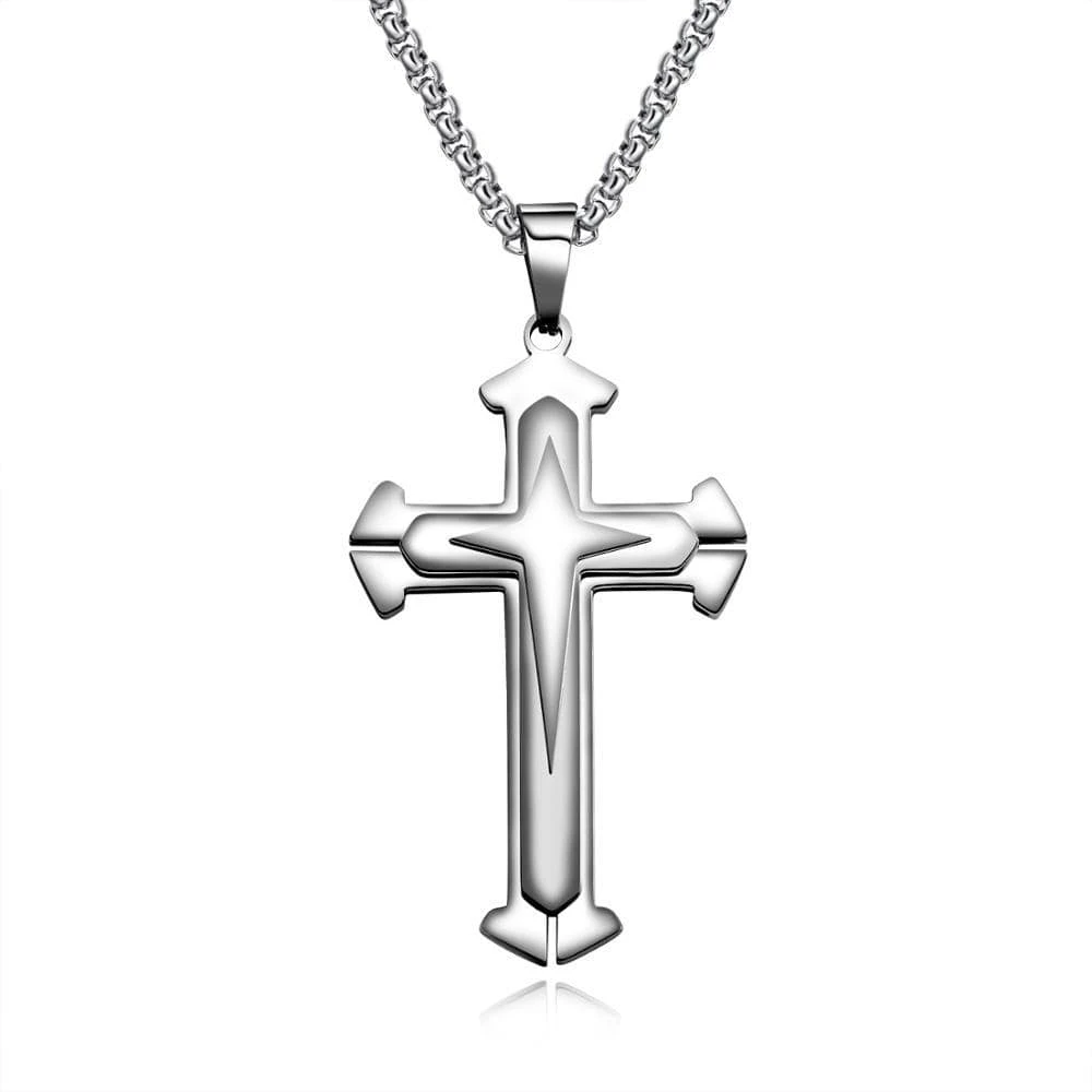 Men's Christian Necklace Layered Silver 3 Men's Christian Necklace Layered Silver
