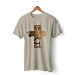 Christian T-Shirt Lion Cross -Lord's Guidance lion of judah t shirt beige