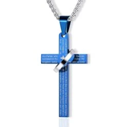 Men's Christian Necklace Lord's Prayer Ring 13 Men's Christian Necklace Lord's Prayer Ring -Lord's Guidance lords prayer ring cross necklace blue