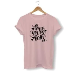 Christian T-Shirt Love Never Fails -Lord's Guidance love never fails shirt peach