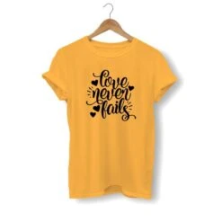 Christian T-Shirt Love Never Fails -Lord's Guidance love never fails shirt yellow