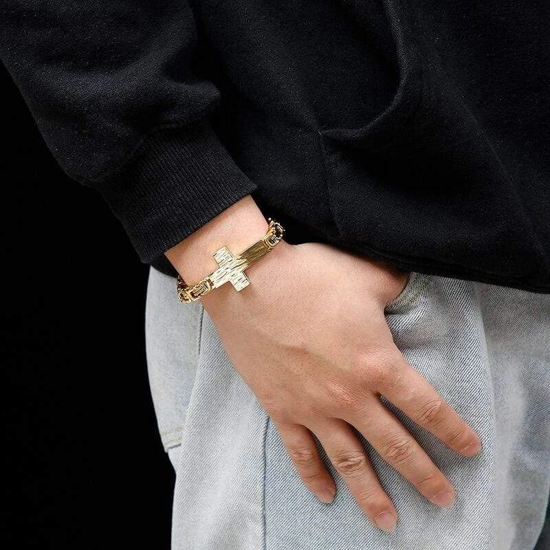 Men's Cross Bracelet Byzantine Chain 8 Men's Cross Bracelet Byzantine Chain - Image 6