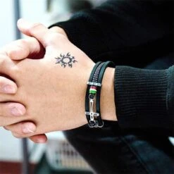 Men's Cross Bracelet Elegant Sideways Cross 10 Men's Cross Bracelet Elegant Sideways Cross -Lord's Guidance men s sideways cross bracelet with leather band lord s guidance