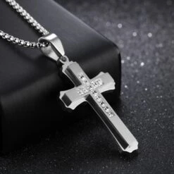 Men's Christian Necklace Silver Diamond 5 Men's Christian Necklace Silver Diamond -Lord's Guidance mens 2 silver diamond crossnecklace lord s guidance