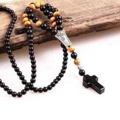 Men's Christian Necklace Beaded Necklace 8 Men's Christian Necklace Beaded Necklace -Lord's Guidance mens beaded rosary cross necklace lord s guidance