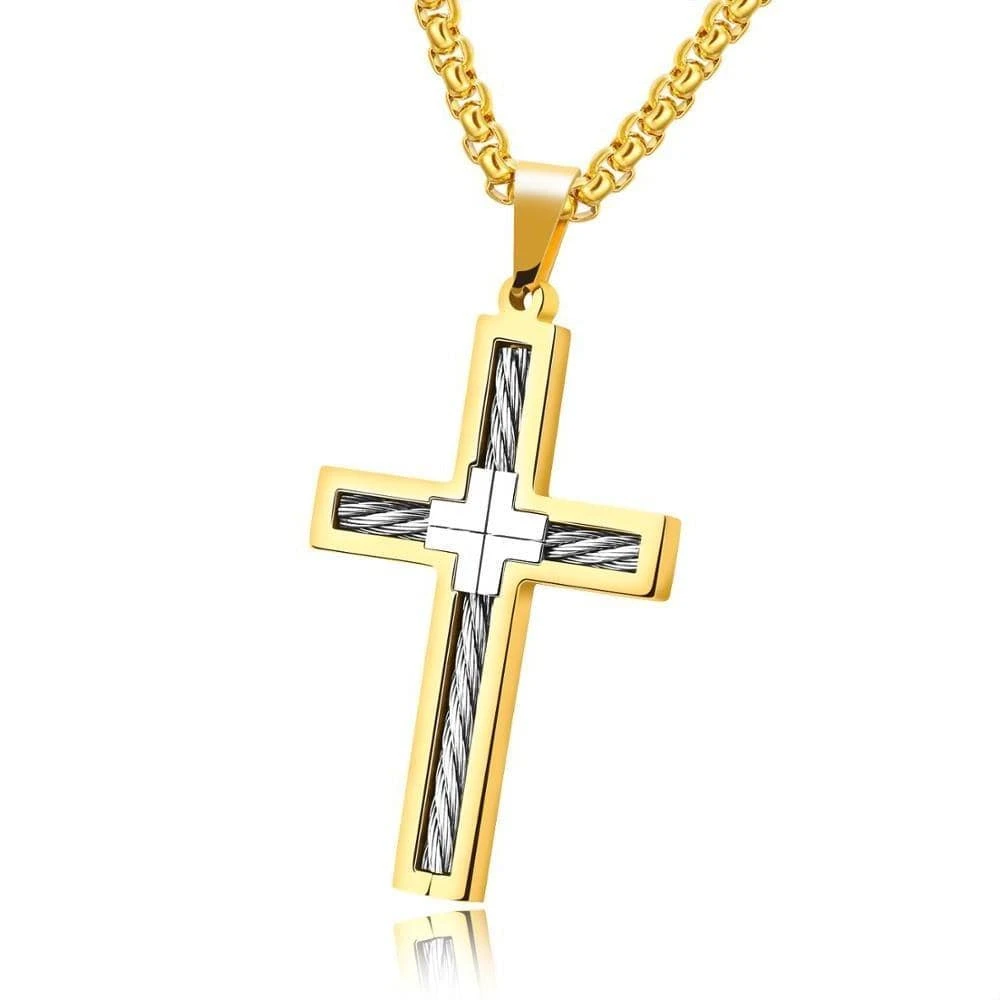 Men's Christian Necklace Wire (Golden) 3 Men's Christian Necklace Wire (Golden)