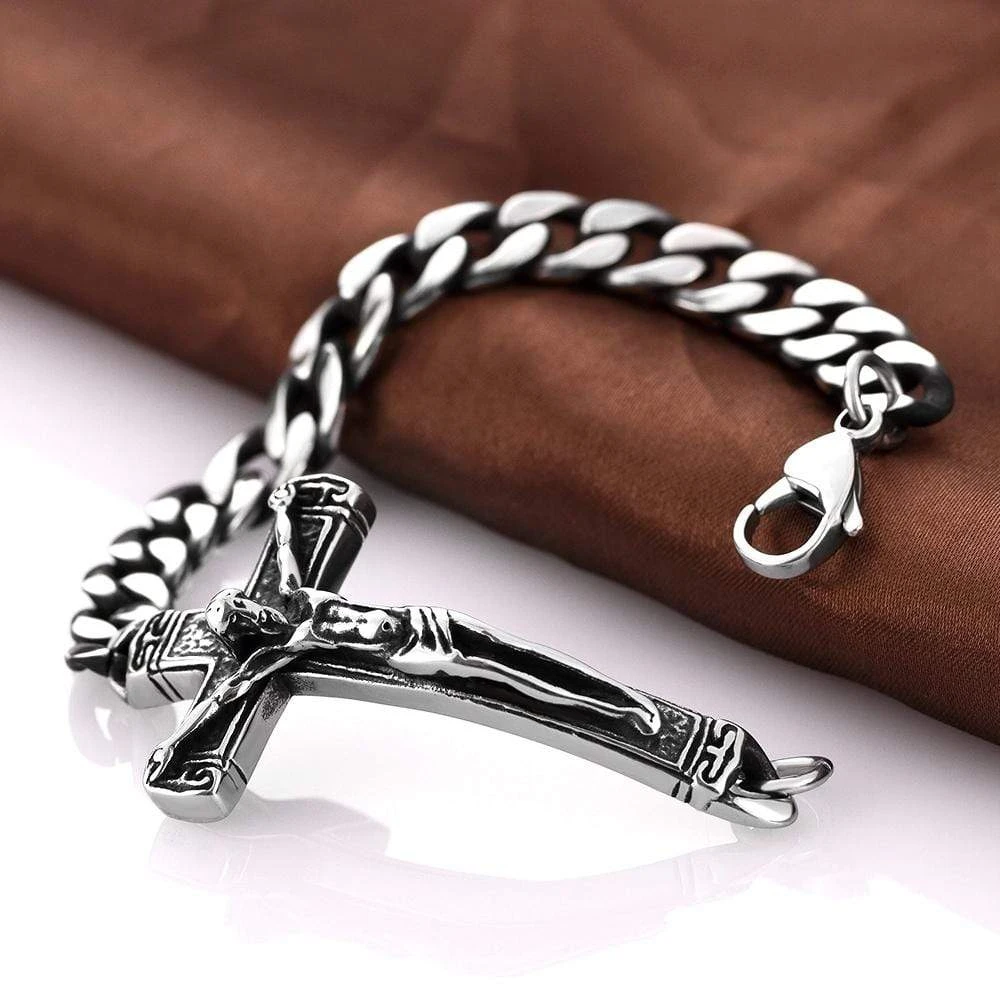 Men's Cross Bracelet Steel Crucifix 4 Men's Cross Bracelet Steel Crucifix - Image 2