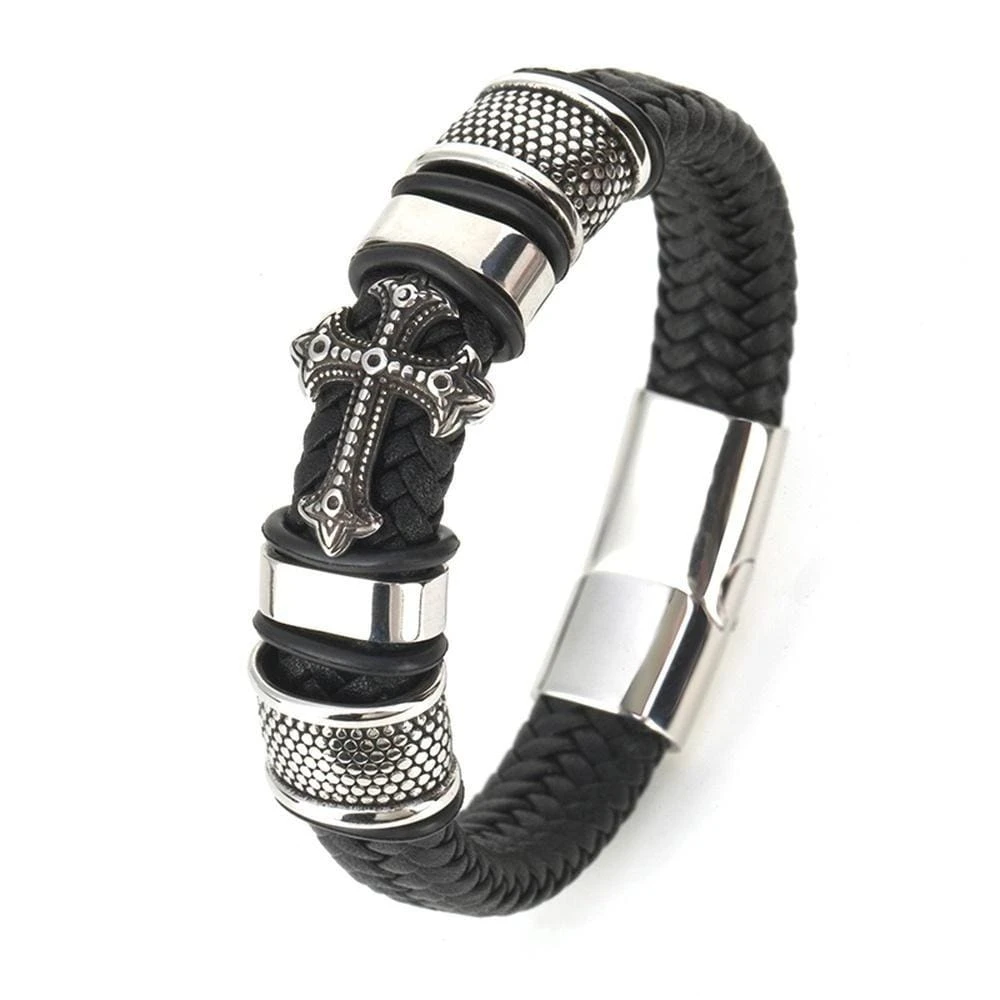 Men's Cross Bracelet Leather Medieval 3 Men's Cross Bracelet Leather Medieval