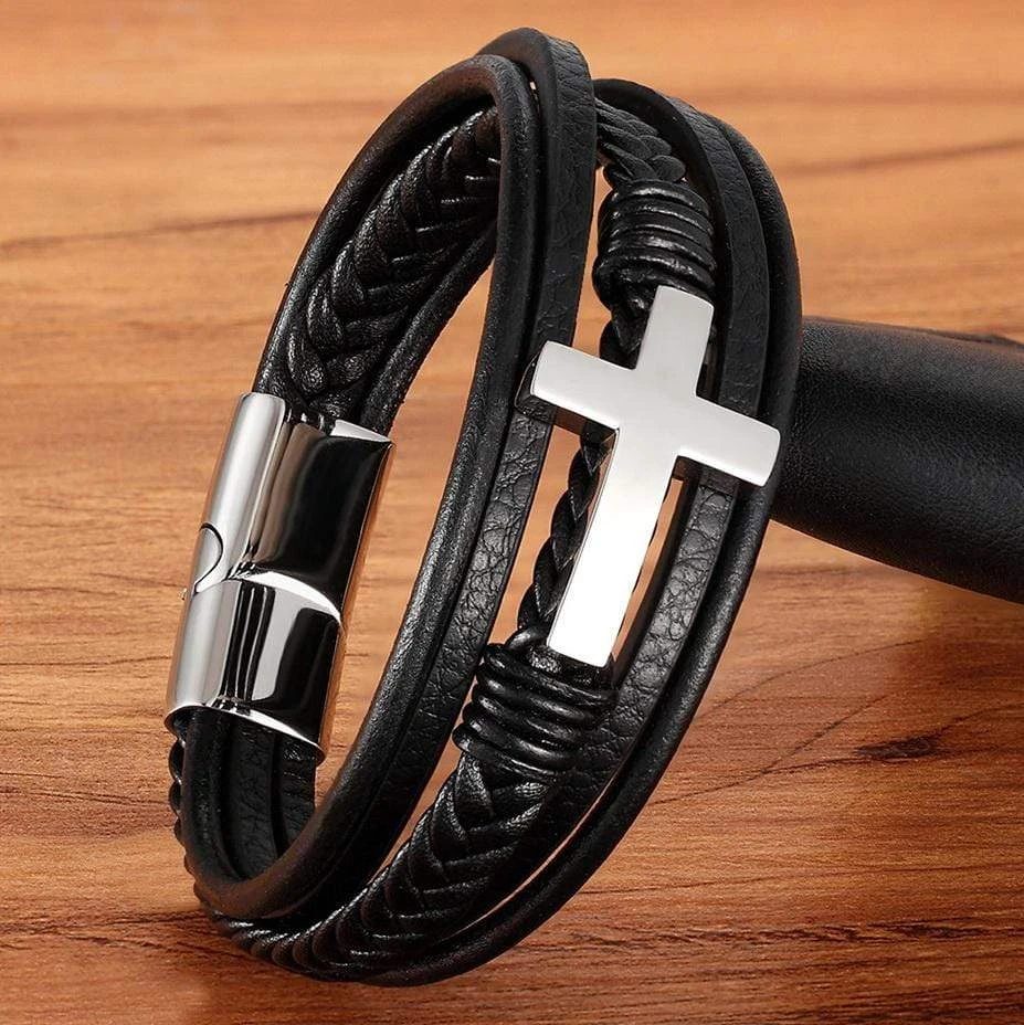 Men's Cross Bracelet Cross And Leather 9 Men's Cross Bracelet Cross And Leather - Image 7