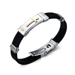 Men's Cross Bracelet Steel Gold Toned Cross