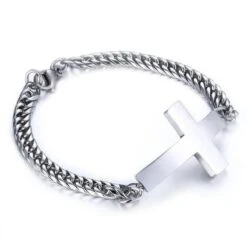 Men's Cross Bracelet Steel Sideways Cross
