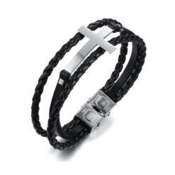 Men's Cross Bracelet Multilayer Leather
