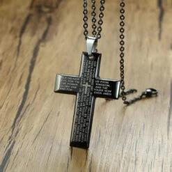 Men's Christian Necklace Lord's Prayer Cross 9 Men's Christian Necklace Lord's Prayer Cross -Lord's Guidance necklace with lords prayer cross lords guidance
