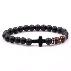Cross Bead Bracelet Matte Black Stone 7 Cross Bead Bracelet Matte Black Stone -Lord's Guidance red Black Stone Bracelet With Cross lord s guidance