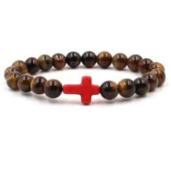 Cross Bead Bracelet Tiger's Eye (Red)