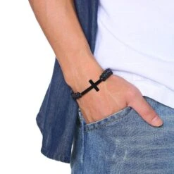 Men's Cross Bracelet Black Rope -Lord's Guidance rope bracelet with cross lord s guidance