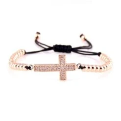 Women's Cross Bracelet Beads And Rope 6 Women's Cross Bracelet Beads And Rope -Lord's Guidance rose gold bead cross bracelet rope lord s guidance