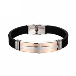 Men's Cross Bracelet Silicone Rose Gold