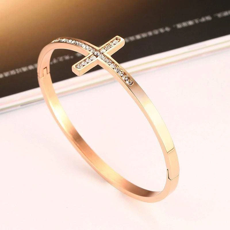 Women's Cross Bracelet Rose Gold Diamond 4 Women's Cross Bracelet Rose Gold Diamond - Image 2
