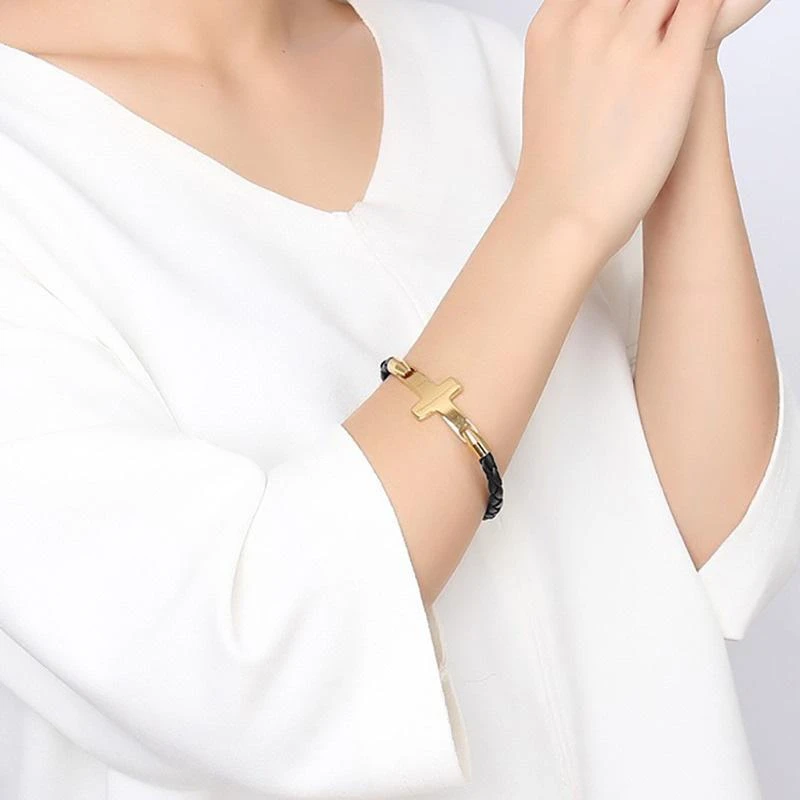 Women's Cross Bracelet Braided Leather 6 Women's Cross Bracelet Braided Leather - Image 4