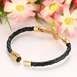 Women's Cross Bracelet Braided Leather 8 Women's Cross Bracelet Braided Leather -Lord's Guidance sideways cross bracelet leather lord s guidance