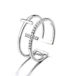 Christian Ring Double Cross (Silver)